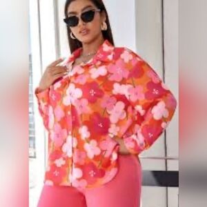 SHEIN PLUS 3XL Blouse Womens Large Long Sleeve Button Up Polyester Top